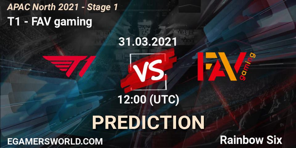 T1 vs FAV gaming: Match Prediction. 31.03.2021 at 12:00, Rainbow Six, APAC North 2021 - Stage 1