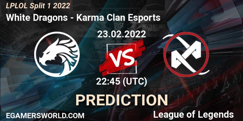 White Dragons vs Karma Clan Esports: Match Prediction. 23.02.2022 at 22:45, LoL, LPLOL Split 1 2022