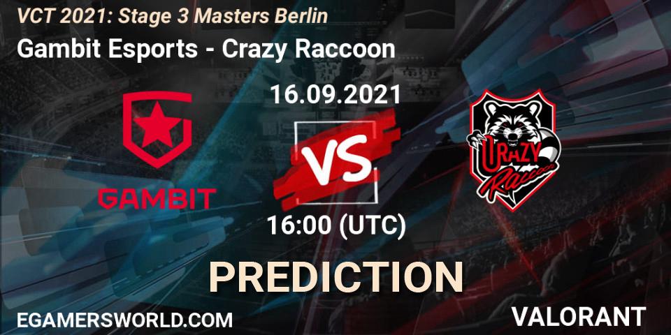 Gambit Esports vs Crazy Raccoon: Match Prediction. 16.09.2021 at 17:30, VALORANT, VCT 2021: Stage 3 Masters Berlin