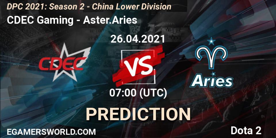CDEC Gaming vs Aster.Aries: Match Prediction. 26.04.2021 at 06:56, Dota 2, DPC 2021: Season 2 - China Lower Division