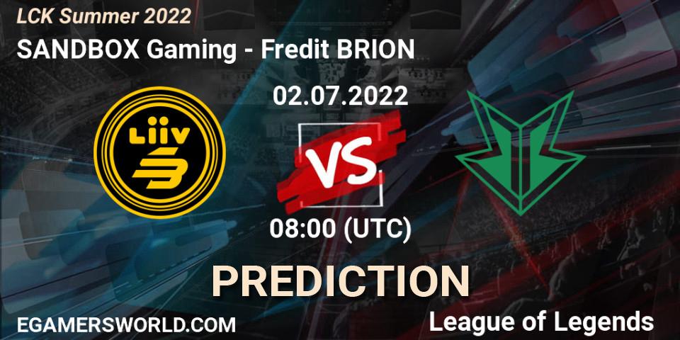 SANDBOX Gaming vs Fredit BRION: Match Prediction. 02.07.22, LoL, LCK Summer 2022