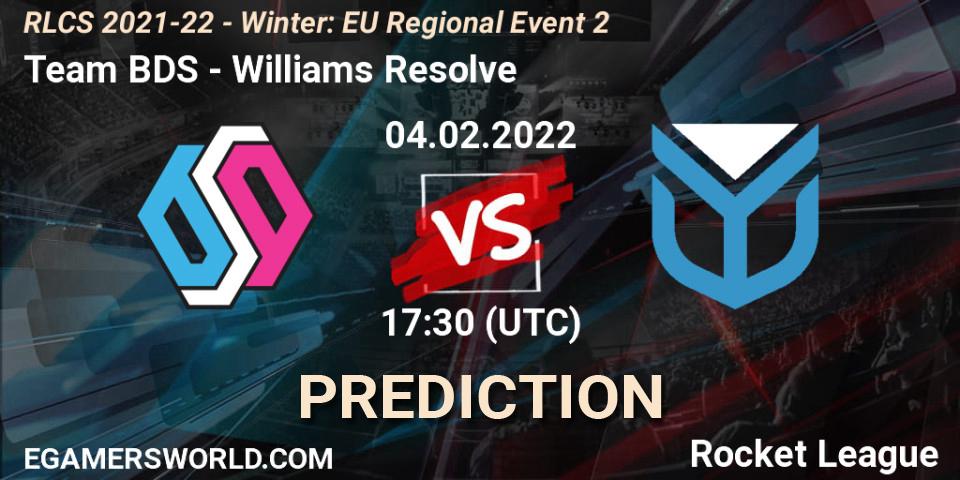 Team BDS vs Williams Resolve: Match Prediction. 04.02.22, Rocket League, RLCS 2021-22 - Winter: EU Regional Event 2