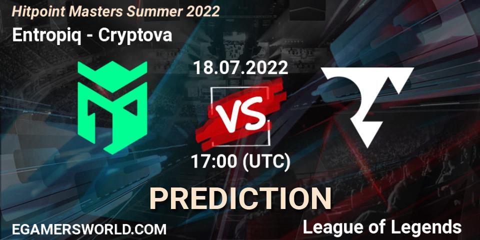 Entropiq vs Cryptova: Match Prediction. 18.07.22, LoL, Hitpoint Masters Summer 2022