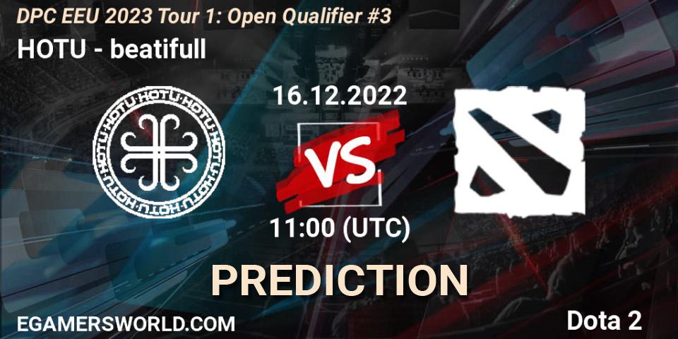 HOTU vs beatifull: Match Prediction. 16.12.2022 at 11:00, Dota 2, DPC EEU 2023 Tour 1: Open Qualifier #3