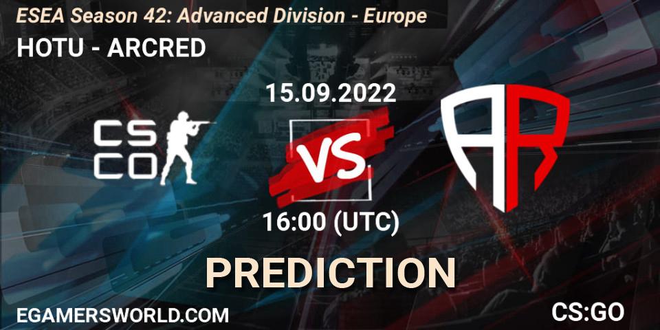 HOTU vs ARCRED: Match Prediction. 15.09.2022 at 16:00, Counter-Strike (CS2), ESEA Season 42: Advanced Division - Europe