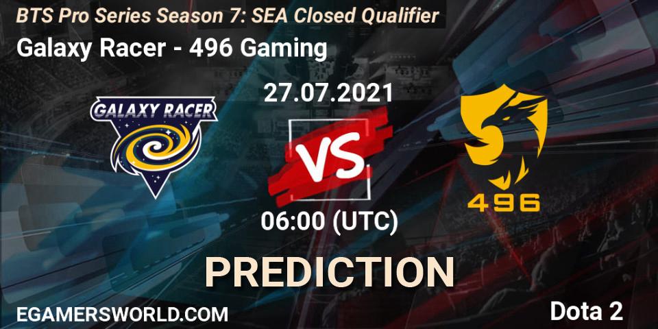 Galaxy Racer vs 496 Gaming: Match Prediction. 27.07.2021 at 06:01, Dota 2, BTS Pro Series Season 7: SEA Closed Qualifier
