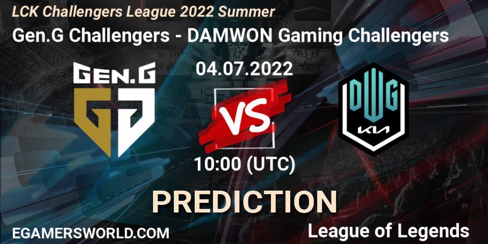 Gen.G Challengers vs DAMWON Gaming Challengers: Match Prediction. 04.07.2022 at 10:00, LoL, LCK Challengers League 2022 Summer