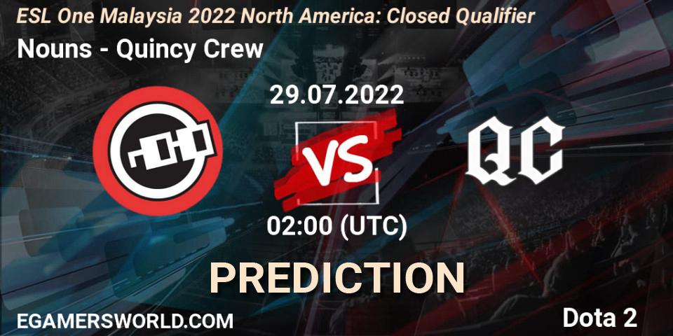 Nouns vs Quincy Crew: Match Prediction. 29.07.22, Dota 2, ESL One Malaysia 2022 North America: Closed Qualifier