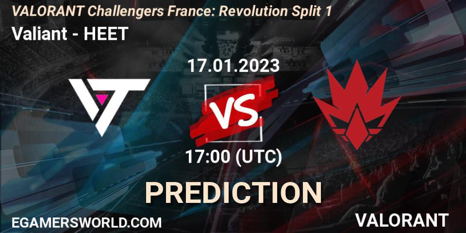 Valiant vs HEET: Match Prediction. 17.01.2023 at 17:00, VALORANT, VALORANT Challengers 2023 France: Revolution Split 1