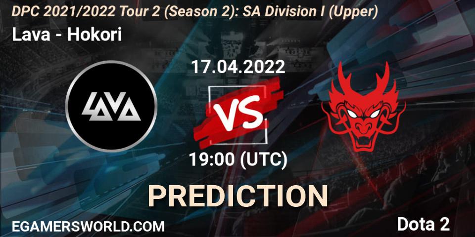 Lava vs Hokori: Match Prediction. 17.04.2022 at 19:03, Dota 2, DPC 2021/2022 Tour 2 (Season 2): SA Division I (Upper)