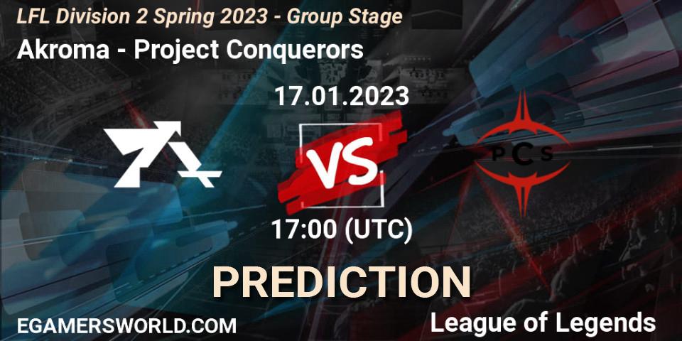 Akroma vs Project Conquerors: Match Prediction. 17.01.2023 at 17:00, LoL, LFL Division 2 Spring 2023 - Group Stage