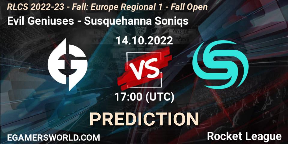 Evil Geniuses vs Susquehanna Soniqs: Match Prediction. 14.10.22, Rocket League, RLCS 2022-23 - Fall: Europe Regional 1 - Fall Open