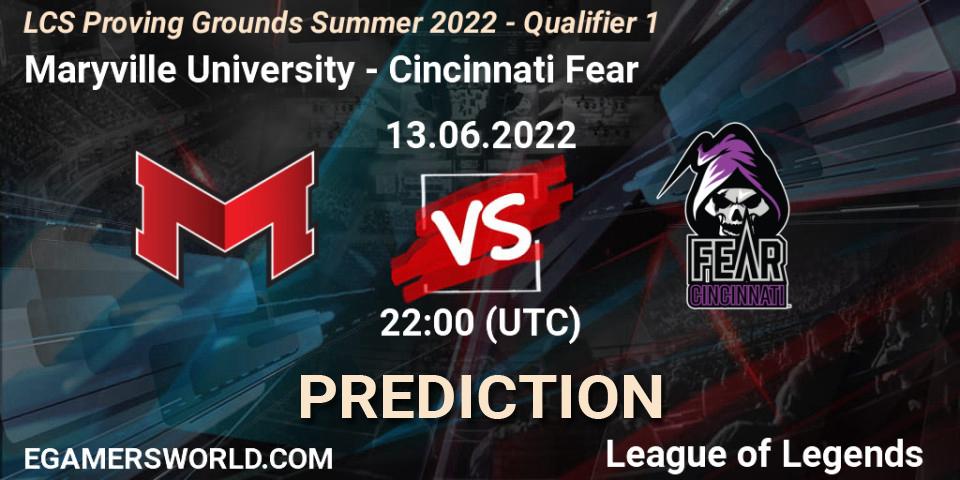 Maryville University vs Cincinnati Fear: Match Prediction. 13.06.2022 at 22:00, LoL, LCS Proving Grounds Summer 2022 - Qualifier 1