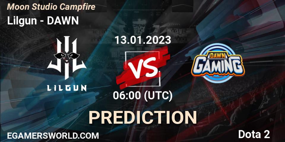 Lilgun vs DAWN: Match Prediction. 13.01.2023 at 06:08, Dota 2, Moon Studio Campfire