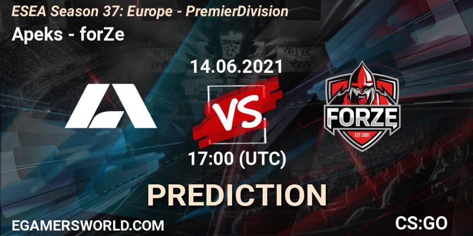 Apeks vs forZe: Match Prediction. 14.06.2021 at 17:00, Counter-Strike (CS2), ESEA Season 37: Europe - Premier Division