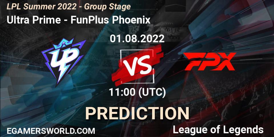 Ultra Prime vs FunPlus Phoenix: Match Prediction. 01.08.2022 at 11:00, LoL, LPL Summer 2022 - Group Stage