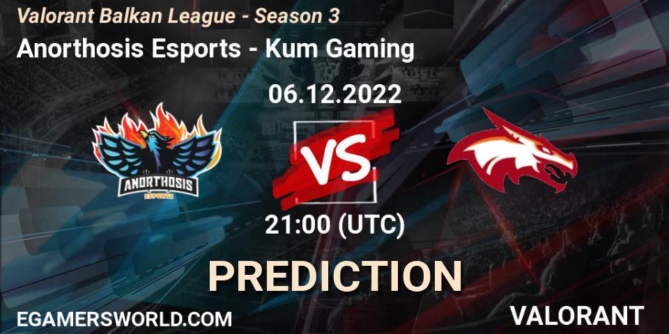 Anorthosis Esports vs Kum Gaming: Match Prediction. 06.12.2022 at 22:00, VALORANT, Valorant Balkan League - Season 3