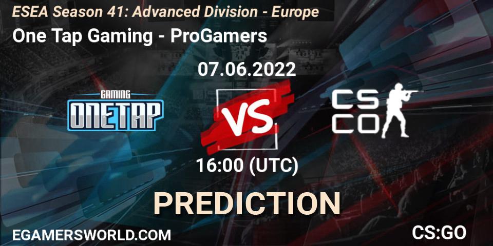 One Tap Gaming vs ProGamers: Match Prediction. 07.06.2022 at 16:00, Counter-Strike (CS2), ESEA Season 41: Advanced Division - Europe