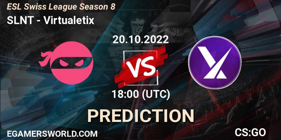 SLNT vs Virtualetix: Match Prediction. 20.10.2022 at 18:00, Counter-Strike (CS2), ESL Swiss League Season 8