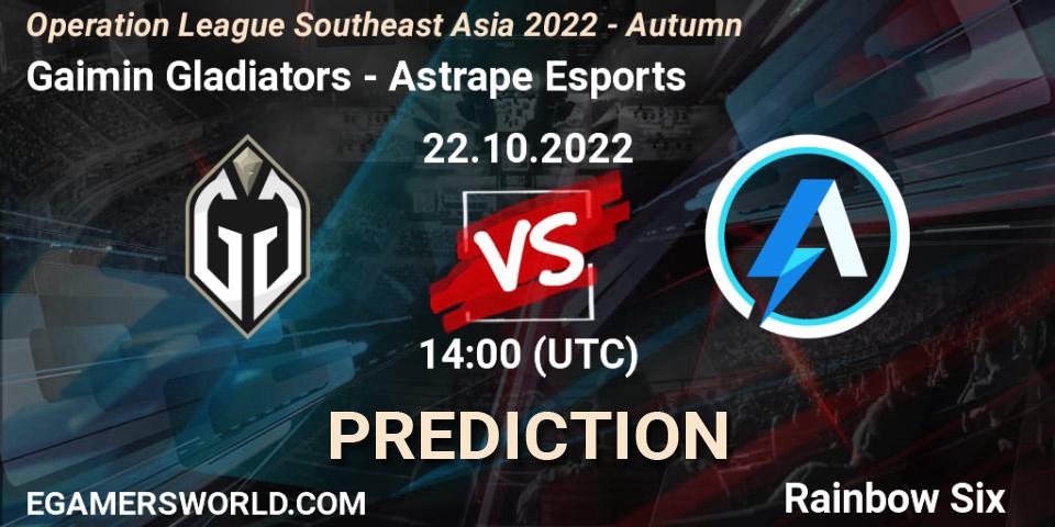 Gaimin Gladiators vs Astrape Esports: Match Prediction. 22.10.2022 at 14:00, Rainbow Six, Operation League Southeast Asia 2022 - Autumn