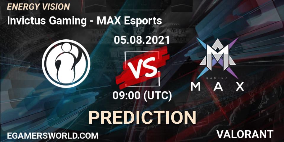 Invictus Gaming vs MAX Esports: Match Prediction. 05.08.2021 at 09:00, VALORANT, ENERGY VISION