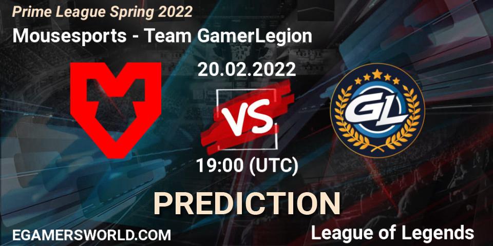 Mousesports vs Team GamerLegion: Match Prediction. 20.02.22, LoL, Prime League Spring 2022
