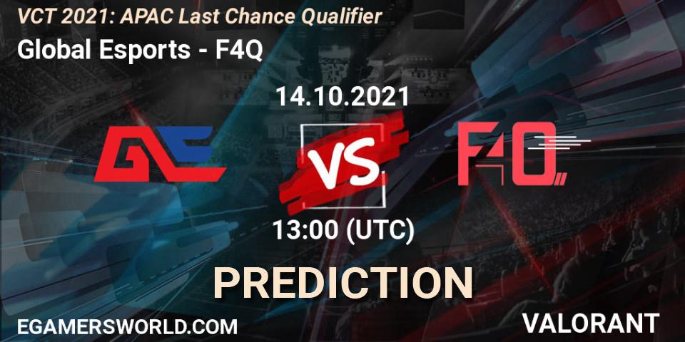 Global Esports vs F4Q: Match Prediction. 14.10.2021 at 11:30, VALORANT, VCT 2021: APAC Last Chance Qualifier