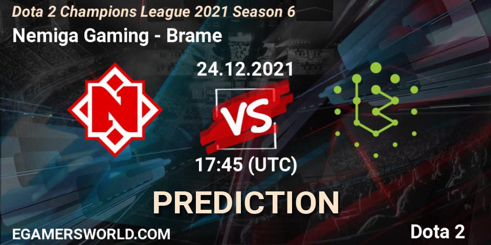 Nemiga Gaming vs Brame: Match Prediction. 24.12.2021 at 17:42, Dota 2, Dota 2 Champions League 2021 Season 6