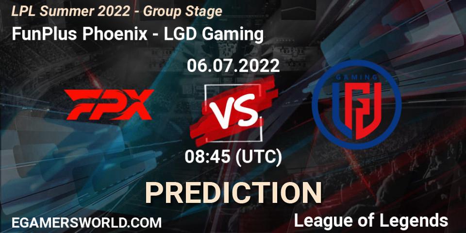 FunPlus Phoenix vs LGD Gaming: Match Prediction. 06.07.2022 at 09:00, LoL, LPL Summer 2022 - Group Stage