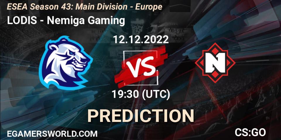 LODIS vs Nemiga Gaming: Match Prediction. 12.12.2022 at 19:30, Counter-Strike (CS2), ESEA Season 43: Main Division - Europe