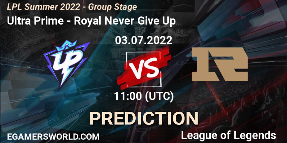 Ultra Prime vs Royal Never Give Up: Match Prediction. 03.07.2022 at 12:00, LoL, LPL Summer 2022 - Group Stage