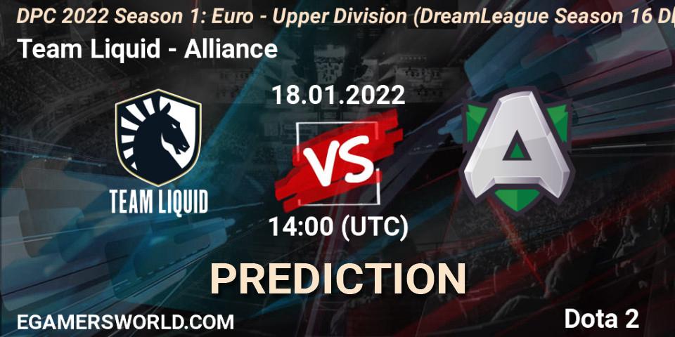 Team Liquid vs Alliance: Match Prediction. 18.01.2022 at 13:55, Dota 2, DPC 2022 Season 1: Euro - Upper Division (DreamLeague Season 16 DPC WEU)