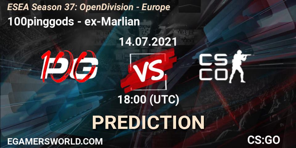100pinggods vs ex-Marlian: Match Prediction. 14.07.2021 at 18:00, Counter-Strike (CS2), ESEA Season 37: Open Division - Europe