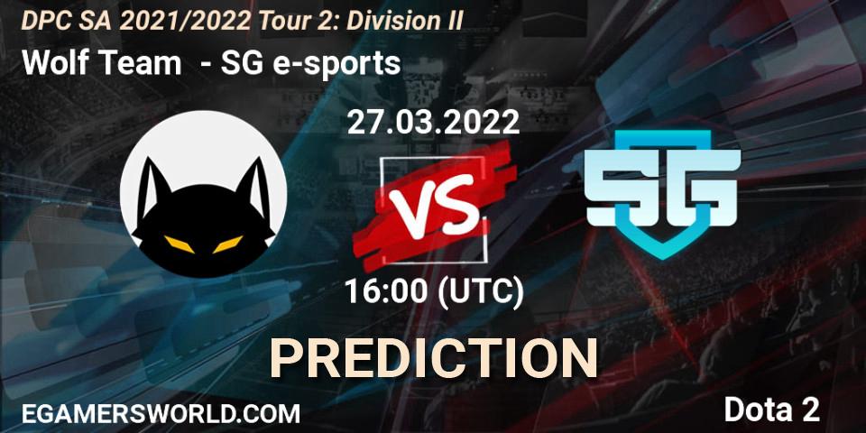 Wolf Team vs SG e-sports: Match Prediction. 27.03.2022 at 16:02, Dota 2, DPC 2021/2022 Tour 2: SA Division II (Lower)