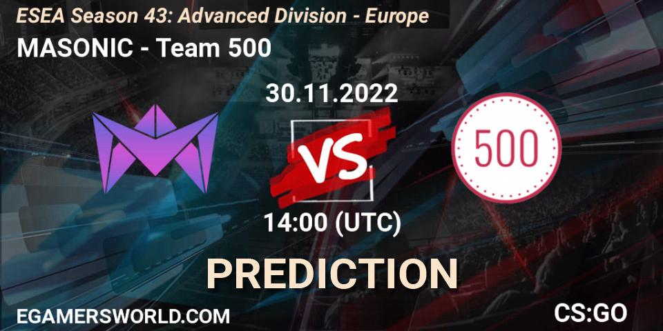 MASONIC vs Team 500: Match Prediction. 30.11.22, CS2 (CS:GO), ESEA Season 43: Advanced Division - Europe