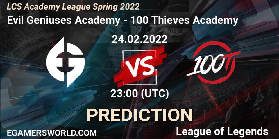 Evil Geniuses Academy vs 100 Thieves Academy: Match Prediction. 24.02.2022 at 23:00, LoL, LCS Academy League Spring 2022