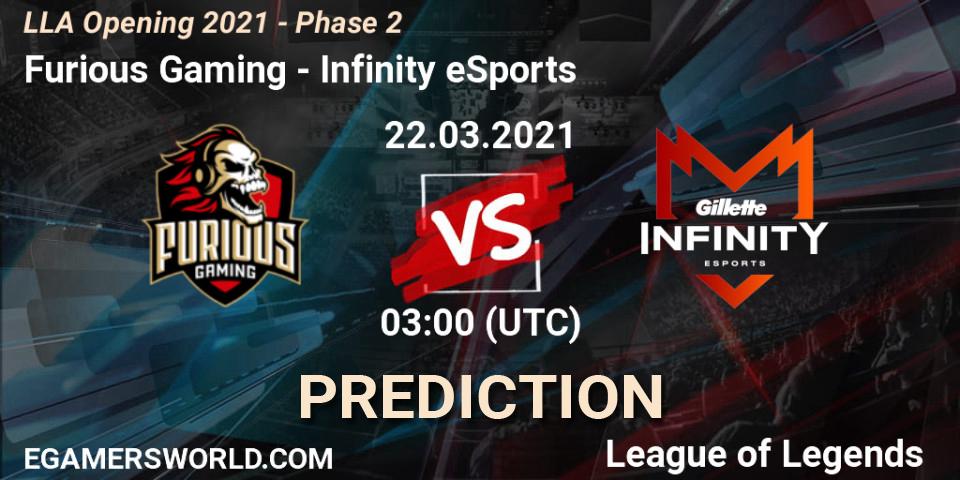 Furious Gaming vs Infinity eSports: Match Prediction. 22.03.2021 at 03:00, LoL, LLA Opening 2021 - Phase 2
