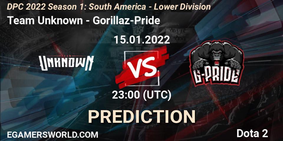 Team Unknown vs Gorillaz-Pride: Match Prediction. 15.01.22, Dota 2, DPC 2022 Season 1: South America - Lower Division
