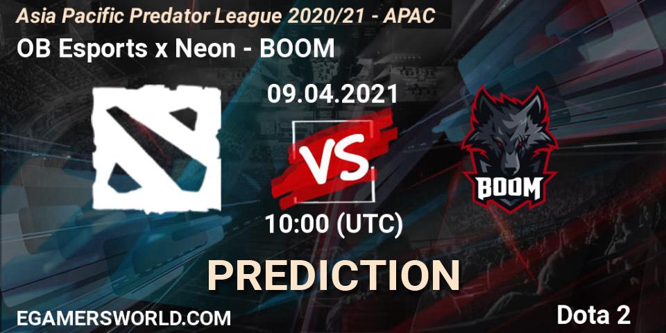 OB Esports x Neon vs BOOM: Match Prediction. 09.04.2021 at 09:09, Dota 2, Asia Pacific Predator League 2020/21 - APAC