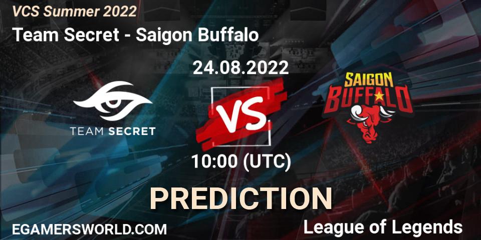 Team Secret vs Saigon Buffalo: Match Prediction. 24.08.2022 at 10:00, LoL, VCS Summer 2022