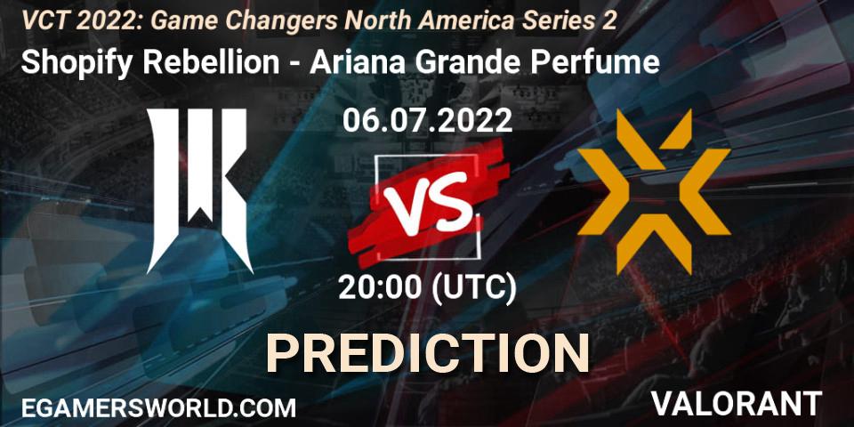 Shopify Rebellion vs Ariana Grande Perfume: Match Prediction. 06.07.2022 at 20:10, VALORANT, VCT 2022: Game Changers North America Series 2