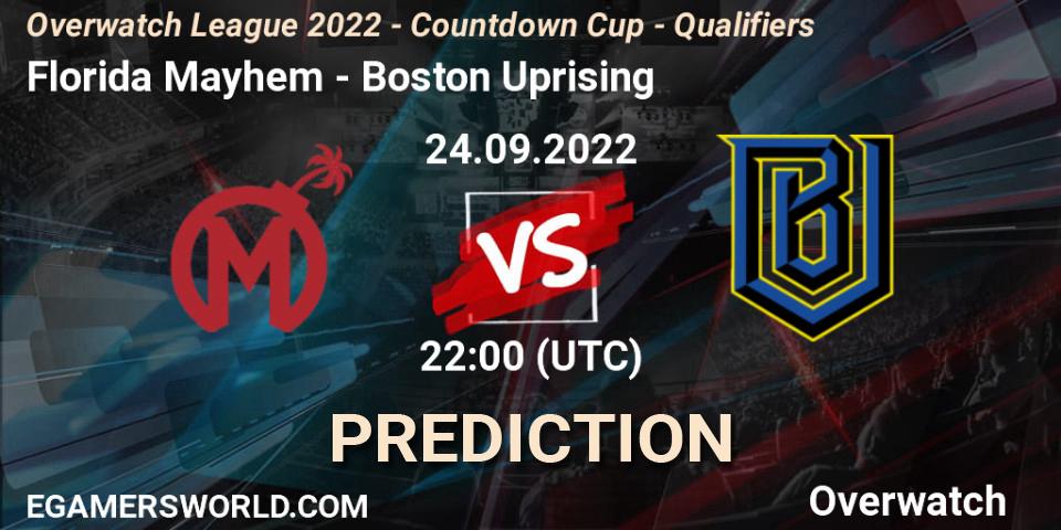 Florida Mayhem vs Boston Uprising: Match Prediction. 24.09.22, Overwatch, Overwatch League 2022 - Countdown Cup - Qualifiers