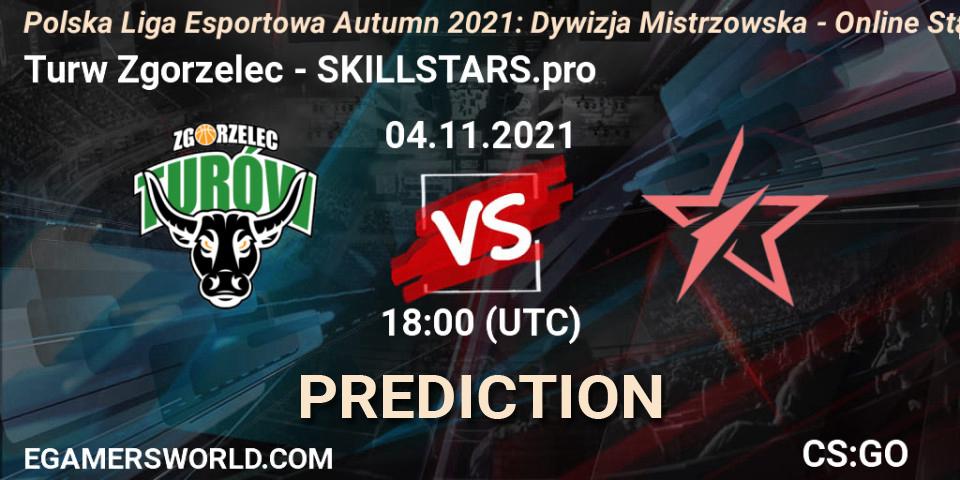 Turów Zgorzelec vs SKILLSTARS.pro: Match Prediction. 04.11.2021 at 18:00, Counter-Strike (CS2), Polska Liga Esportowa Autumn 2021: Dywizja Mistrzowska - Online Stage