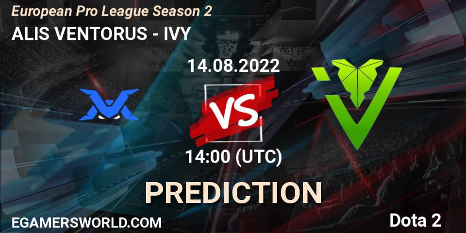 ALIS VENTORUS vs IVY: Match Prediction. 14.08.2022 at 15:06, Dota 2, European Pro League Season 2