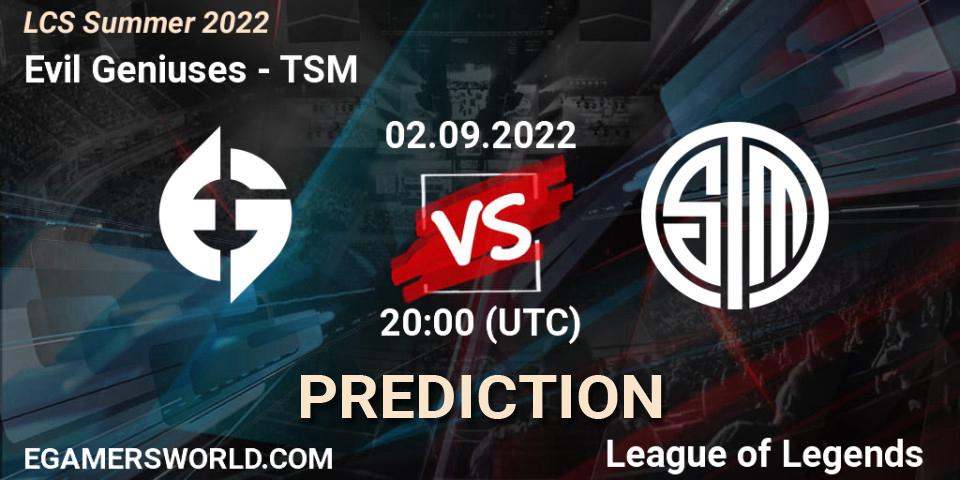 Evil Geniuses vs TSM: Match Prediction. 02.09.22, LoL, LCS Summer 2022