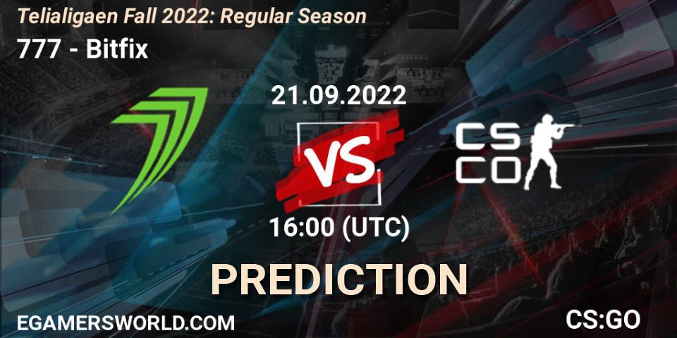 777 vs Bitfix: Match Prediction. 21.09.22, CS2 (CS:GO), Telialigaen Fall 2022: Regular Season