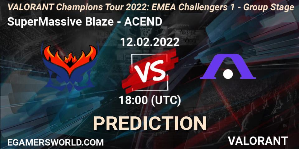 SuperMassive Blaze vs ACEND: Match Prediction. 12.02.2022 at 18:30, VALORANT, VCT 2022: EMEA Challengers 1 - Group Stage