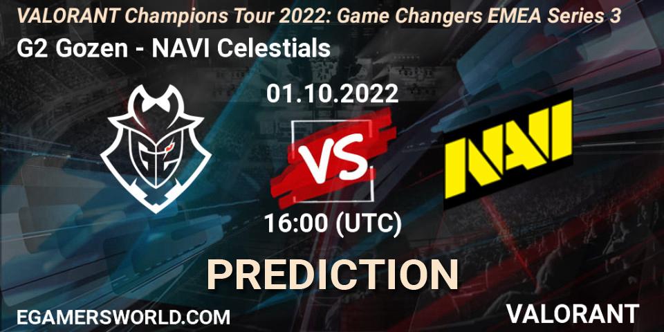 G2 Gozen vs NAVI Celestials: Match Prediction. 01.10.2022 at 16:00, VALORANT, VCT 2022: Game Changers EMEA Series 3
