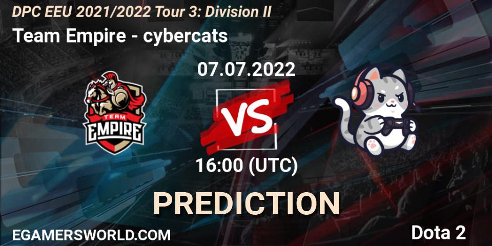 Team Empire vs cybercats: Match Prediction. 07.07.22, Dota 2, DPC EEU 2021/2022 Tour 3: Division II