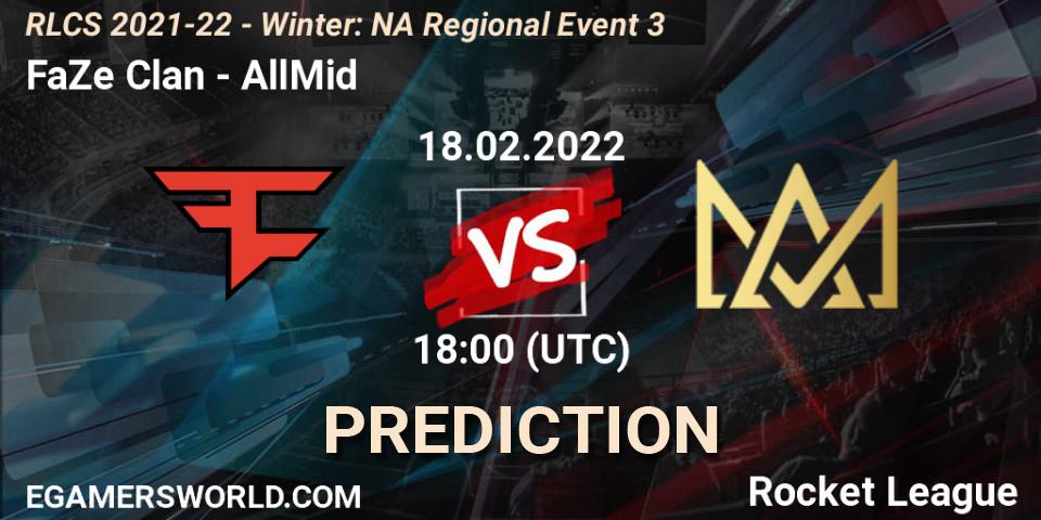 FaZe Clan vs AllMid: Match Prediction. 18.02.2022 at 18:00, Rocket League, RLCS 2021-22 - Winter: NA Regional Event 3